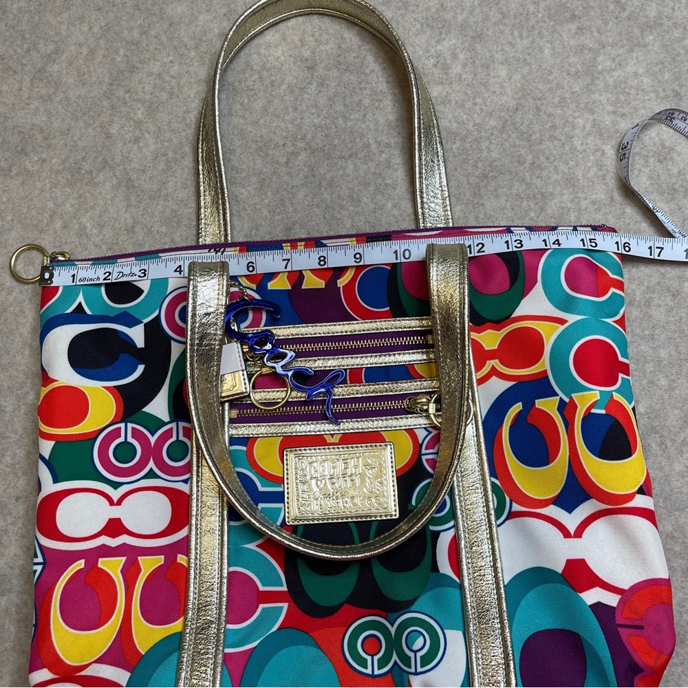 Coach Poppy Glam Graffiti Y2K Gold Metallic Multicolor Zip Tote Bag - Picture 16 of 17
